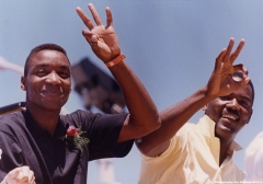 Detroit Pistons’ Isiah Thomas, (L), Joe Dumars Championship Parade