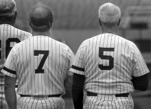 New York Yankees' greats Mickey Mantle #7 and Joe DiMaggio #5