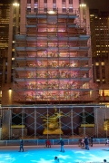 Scaffolding surrounds Rockefeller Center Christmas Tree before its debut and lighting ceremony,