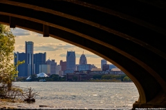 Detroit from the Belle Isle Bridge and Detroit River.